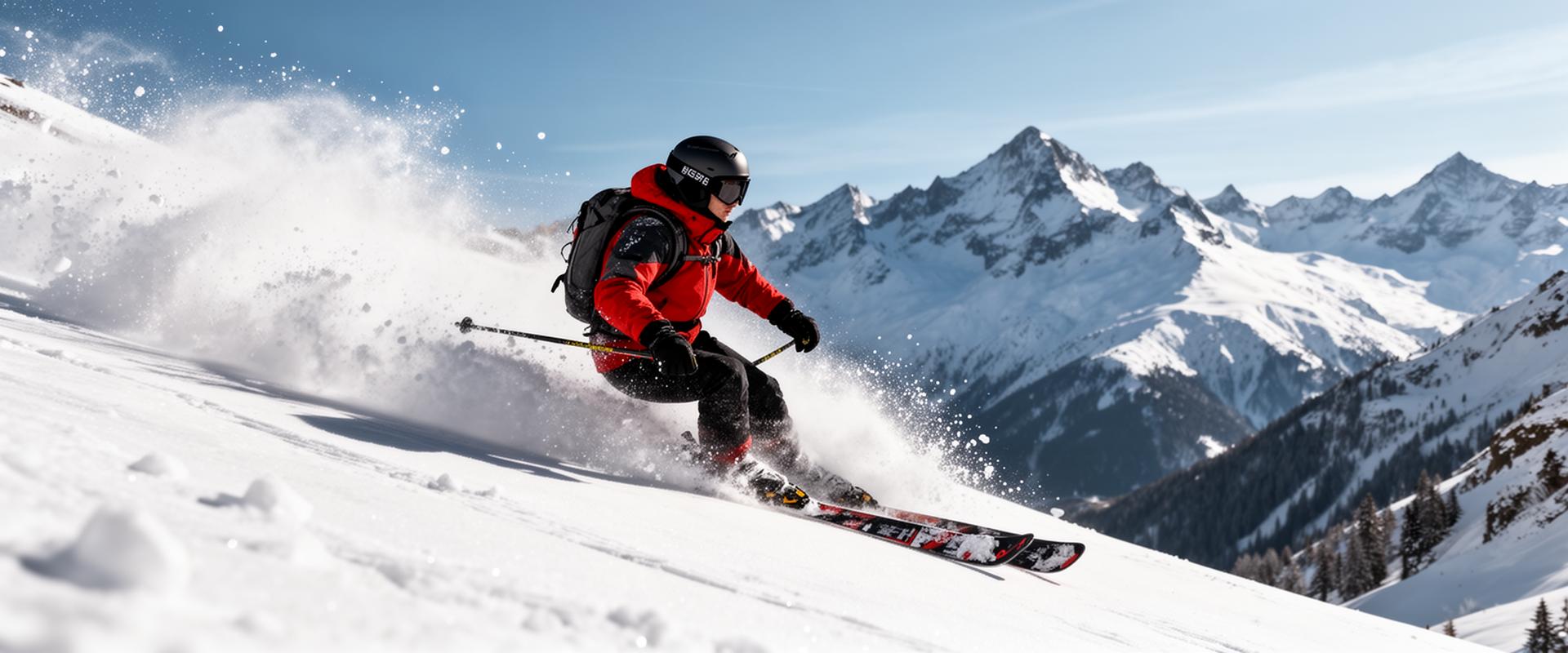 Skier in fresh powder snow in Courchevel