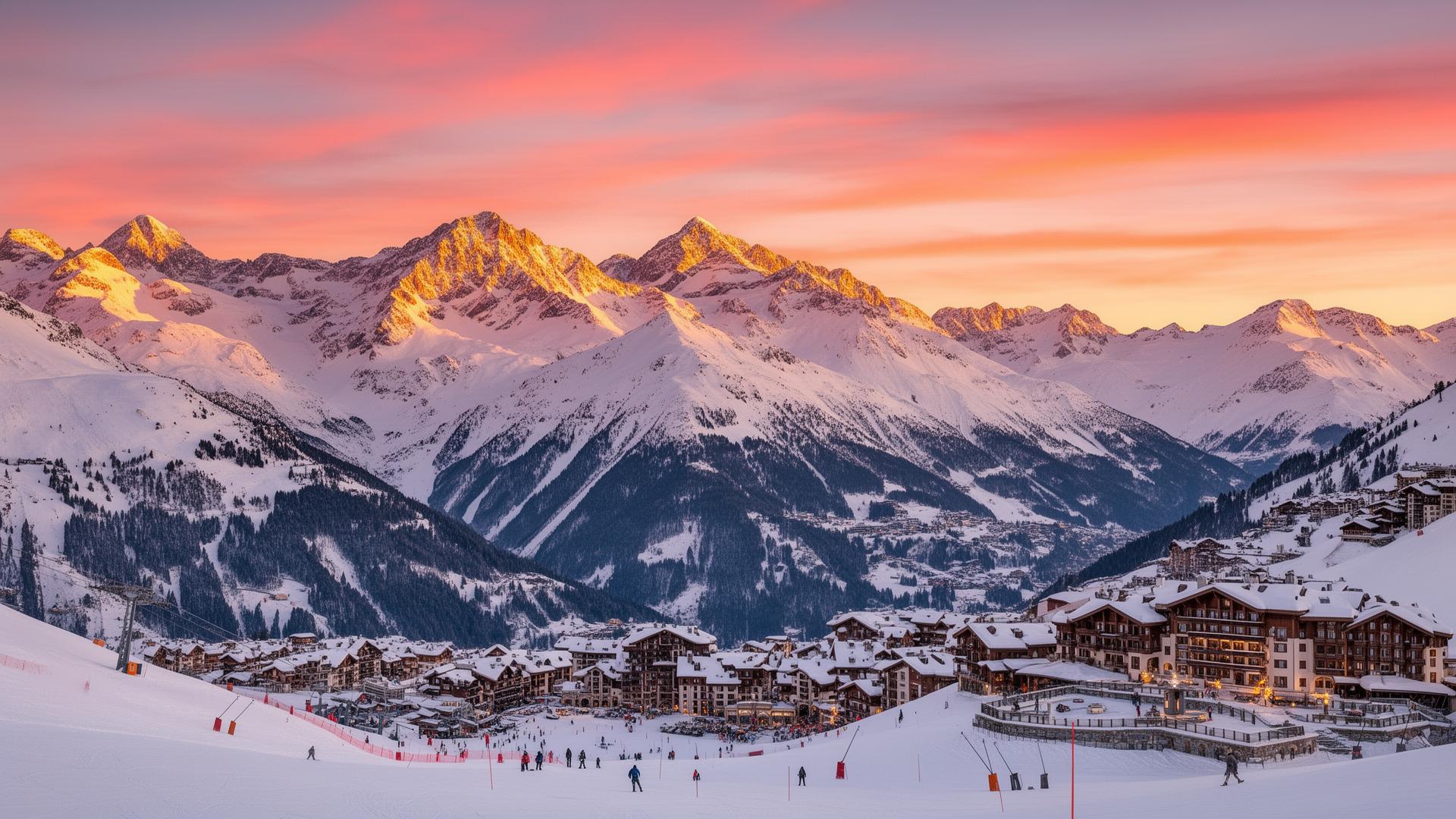 Courchevel mountains at sunset